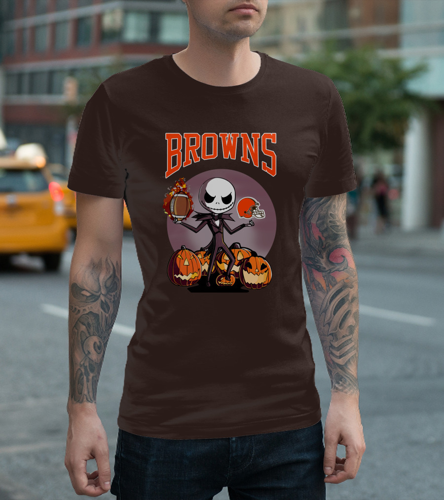Browns Jack Skellington Cleveland Halloween Football Pumpkins T-Shirt