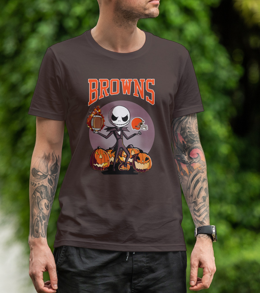 Browns Jack Skellington Cleveland Halloween Football Pumpkins T-Shirt