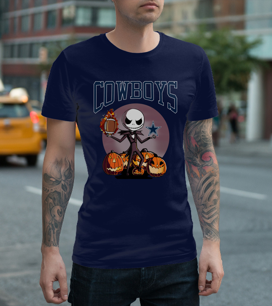 Cowboys Jack Skellington Halloween Football Pumpkins T-Shirt