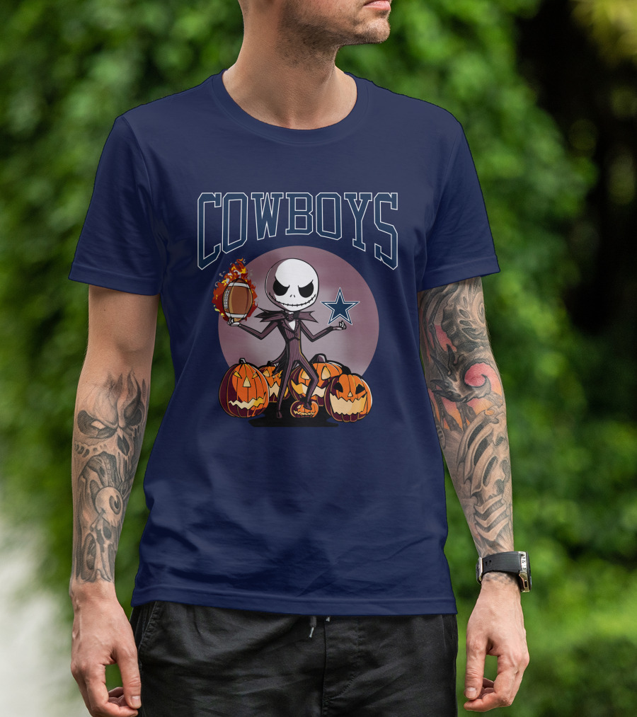 Cowboys Jack Skellington Halloween Football Pumpkins T-Shirt