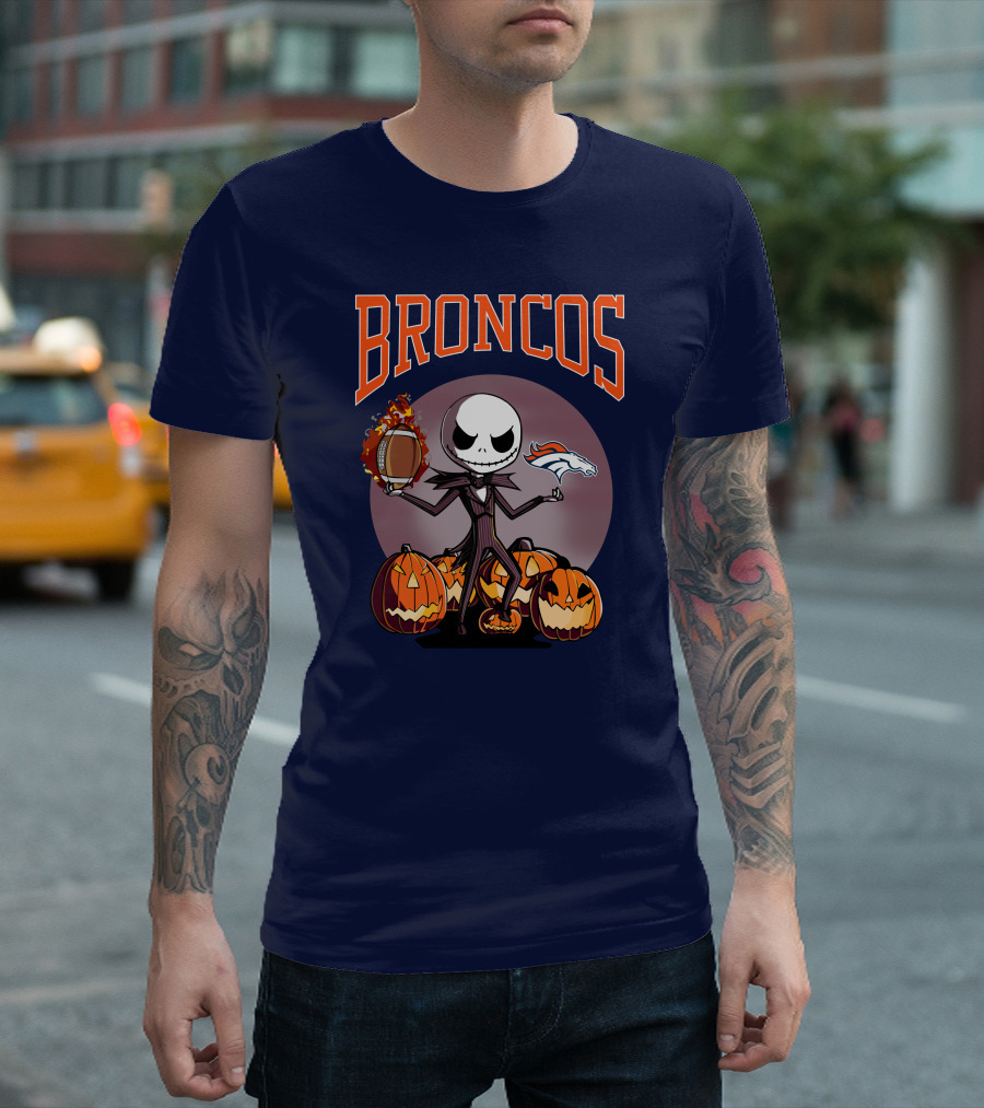 Broncos Jack Skellington Halloween Denver Football Pumpkins T-Shirt
