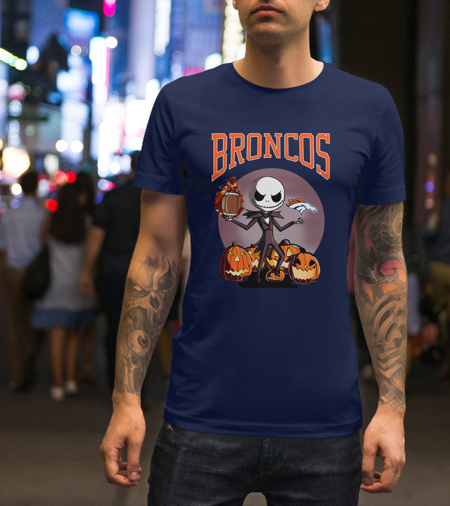 Broncos Jack Skellington Halloween Denver Football Pumpkins T-Shirt