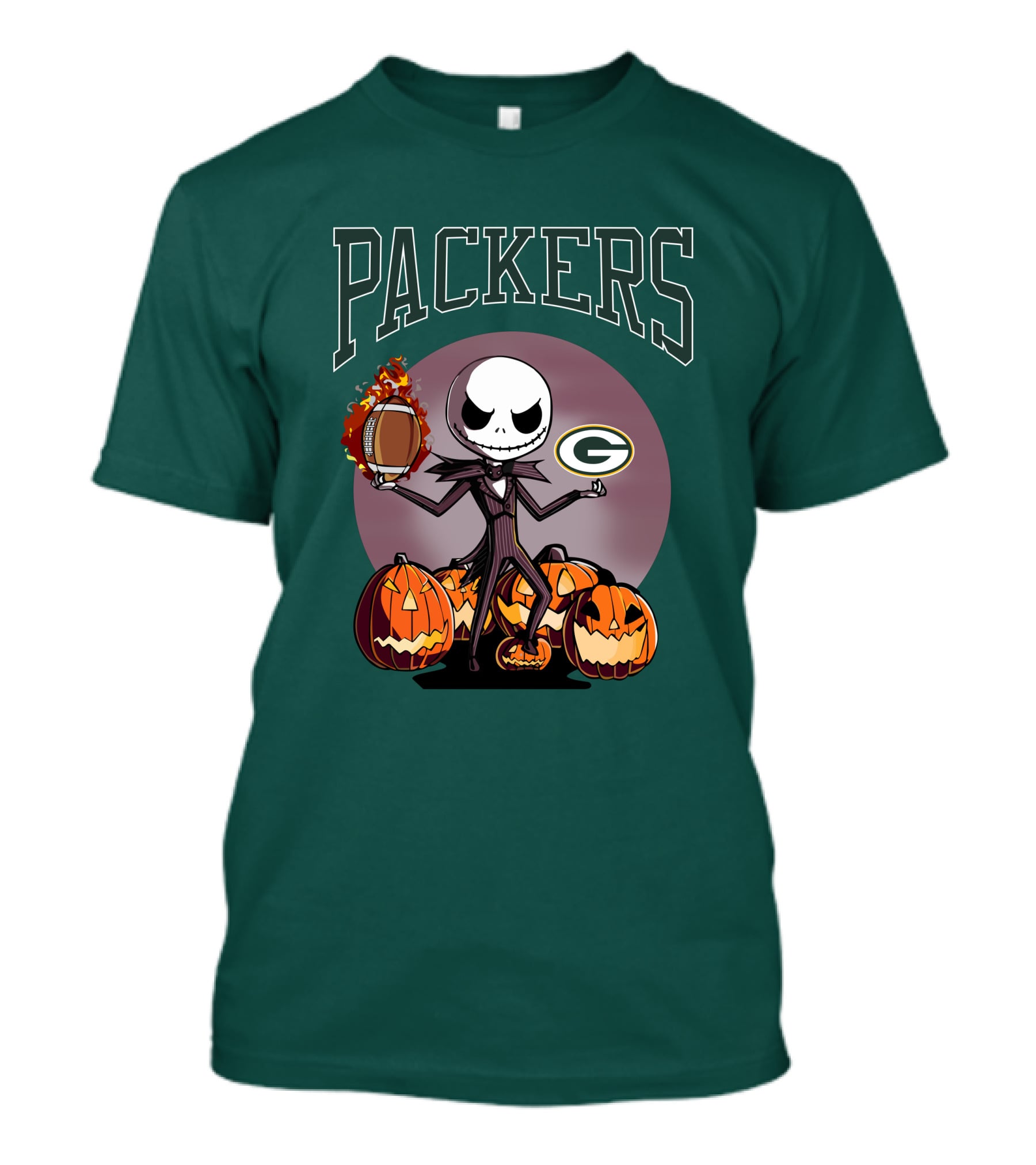 Packers Green Bay Jack Skellington Halloween Football Pumpkins T-Shirt