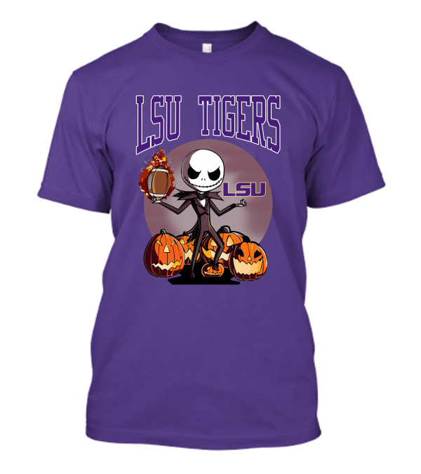 LSU Tigers Jack Skellington Halloween Football Pumpkins T-Shirt