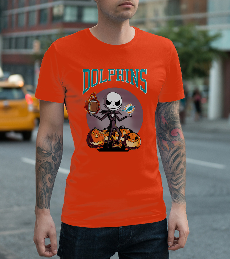 Dolphins Jack Skellington Halloween Miami Football Pumpkins T-Shirt