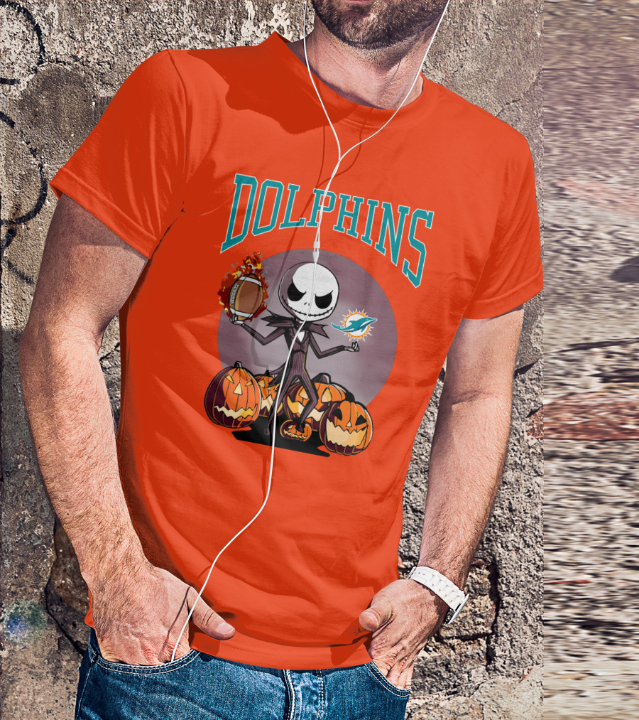 Dolphins Jack Skellington Halloween Miami Football Pumpkins T-Shirt