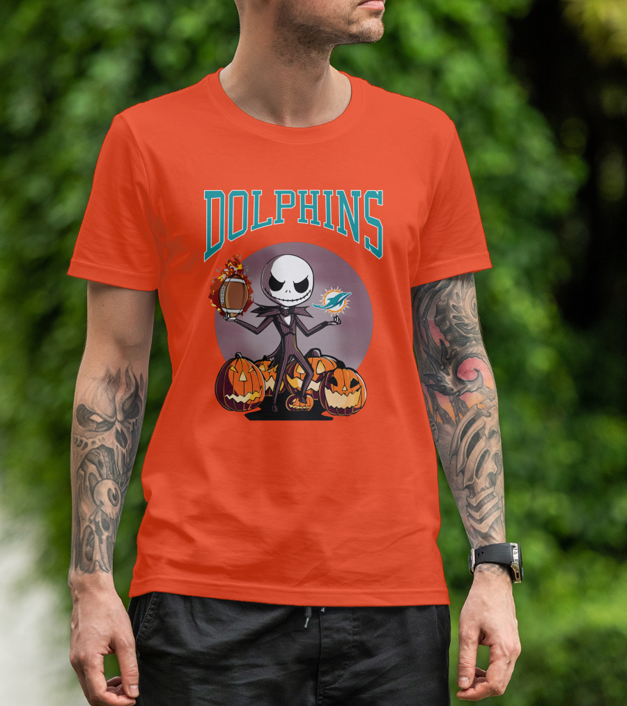 Dolphins Jack Skellington Halloween Miami Football Pumpkins T-Shirt