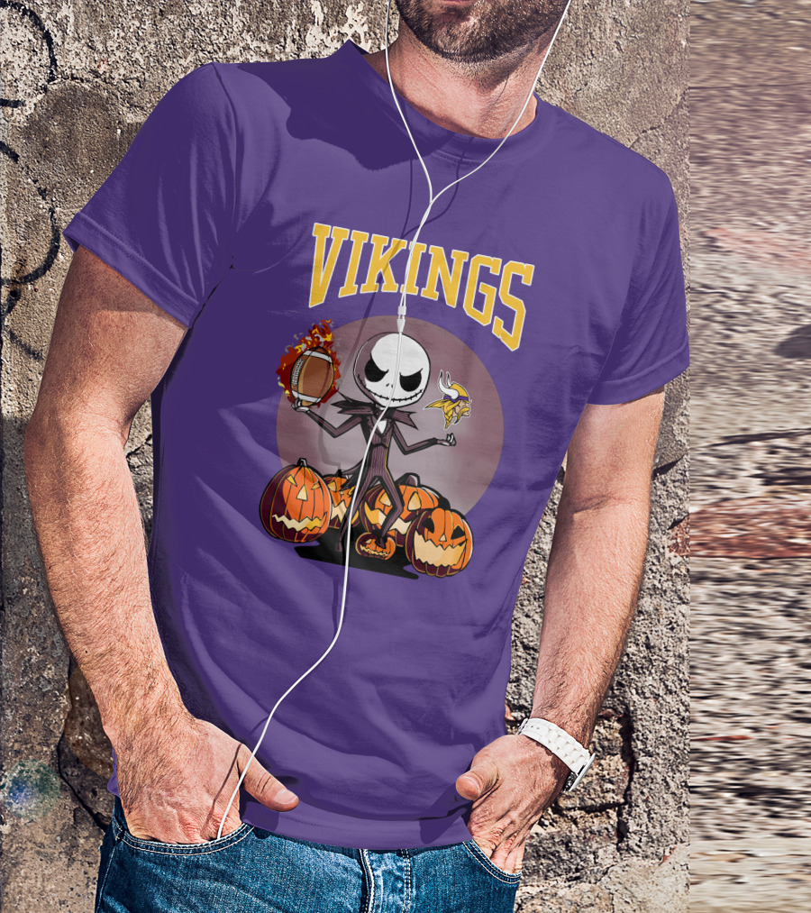 Vikings Jack Skellington Halloween Football Pumpkins T-Shirt