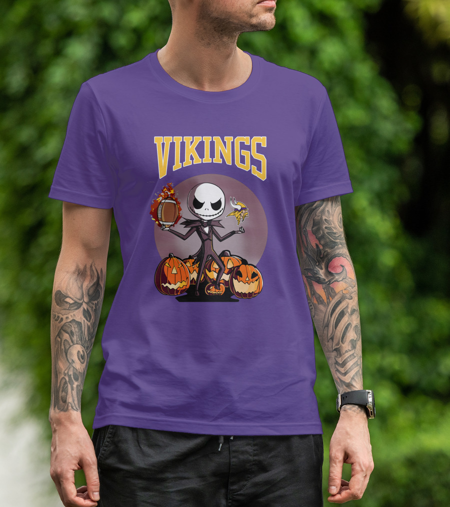 Vikings Jack Skellington Halloween Football Pumpkins T-Shirt