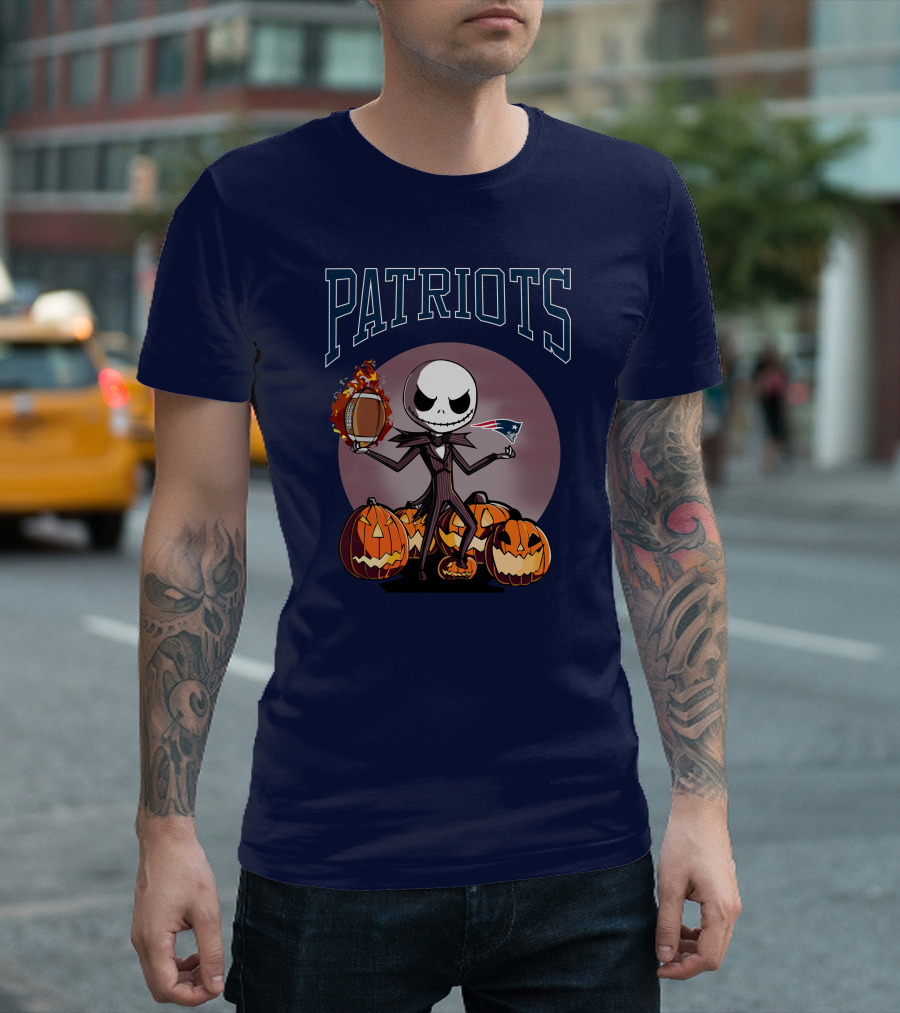 Patriots Jack Skellington Halloween New England Football Pumpkins T-Shirt