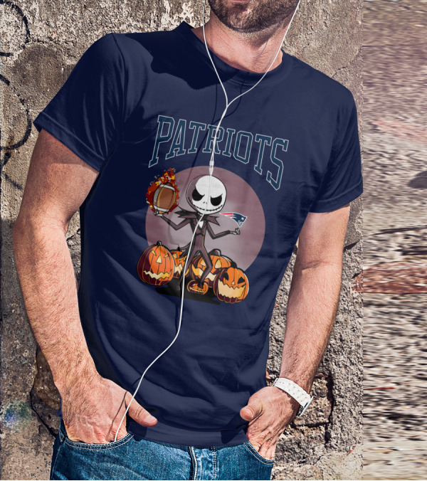 Patriots Jack Skellington Halloween New England Football Pumpkins T-Shirt
