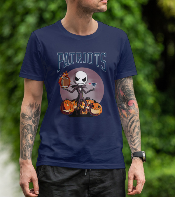 Patriots Jack Skellington Halloween New England Football Pumpkins T-Shirt