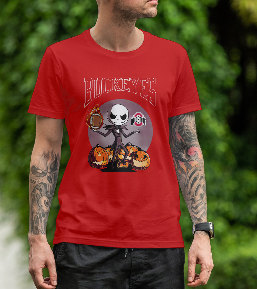 Ohio State Buckeyes Jack Skellington Halloween Football Pumpkins T-Shirt