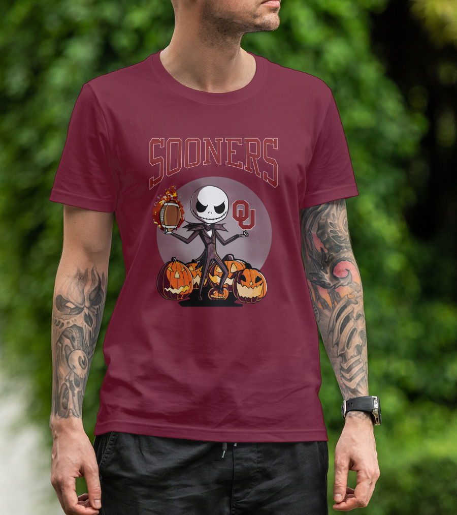 Sooners Halloween Jack Skellington OU Football Pumpkins T-Shirt