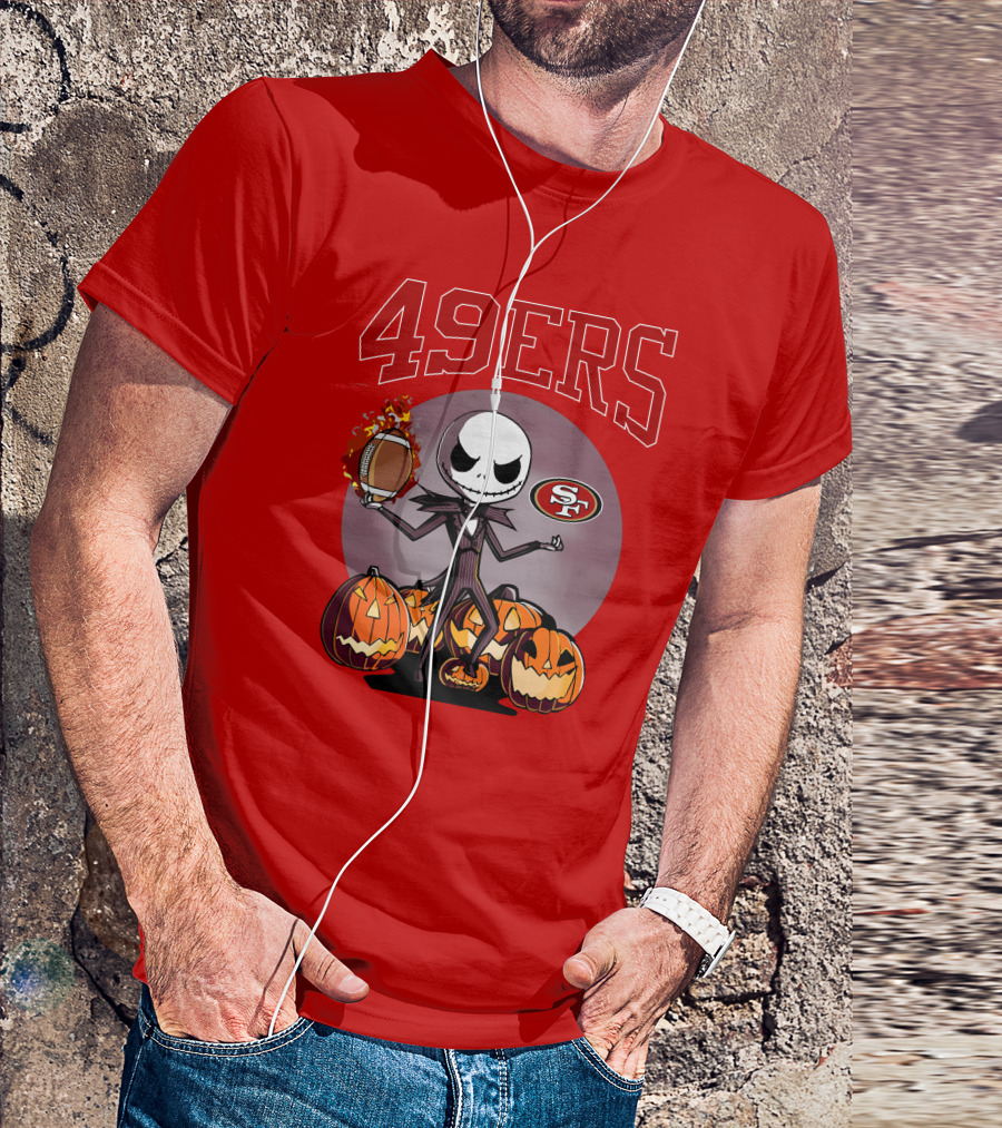 49ers Jack Skellington Halloween Pumpkins Sf Football T-Shirt