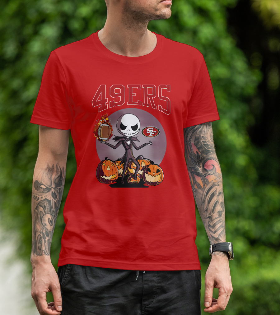 49ers Jack Skellington Halloween Pumpkins Sf Football T-Shirt