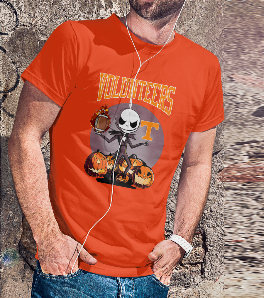 Tennessee Volunteers Jack Skellington Halloween Football Pumpkins T-Shirt