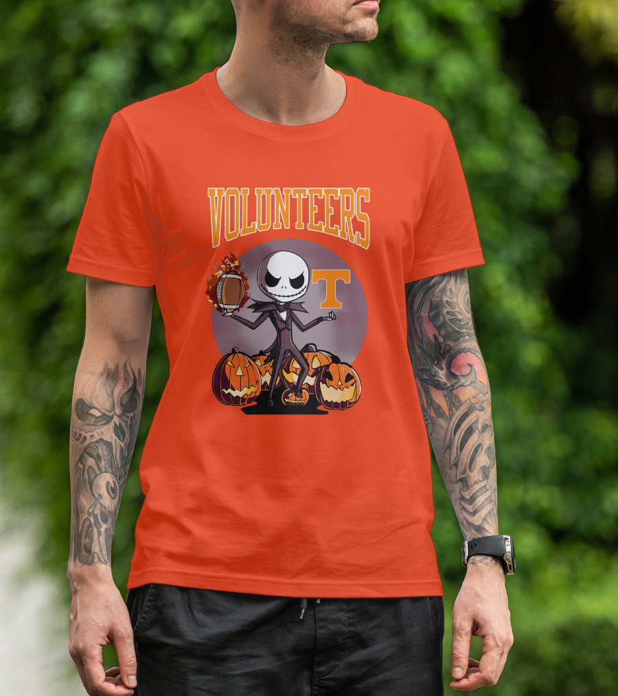 Tennessee Volunteers Jack Skellington Halloween Football Pumpkins T-Shirt