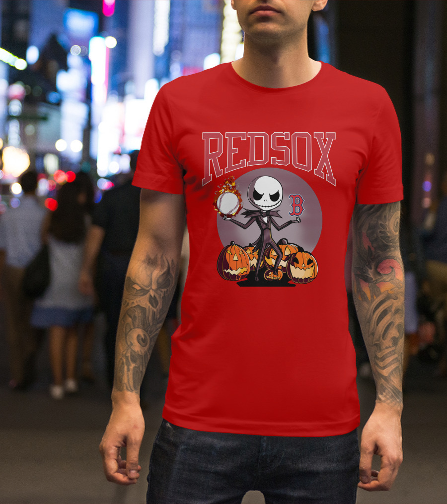 Red Sox Jack Skellington Halloween Pumpkins Baseball T-Shirt