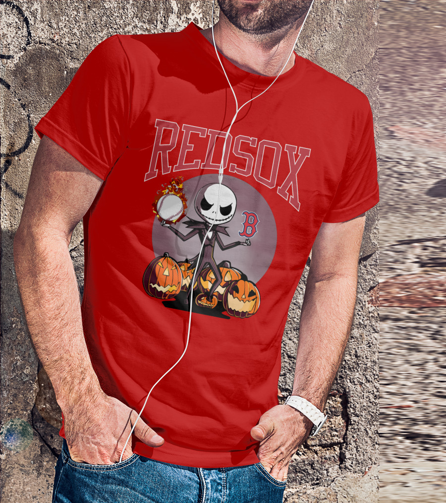 Red Sox Jack Skellington Halloween Pumpkins Baseball T-Shirt
