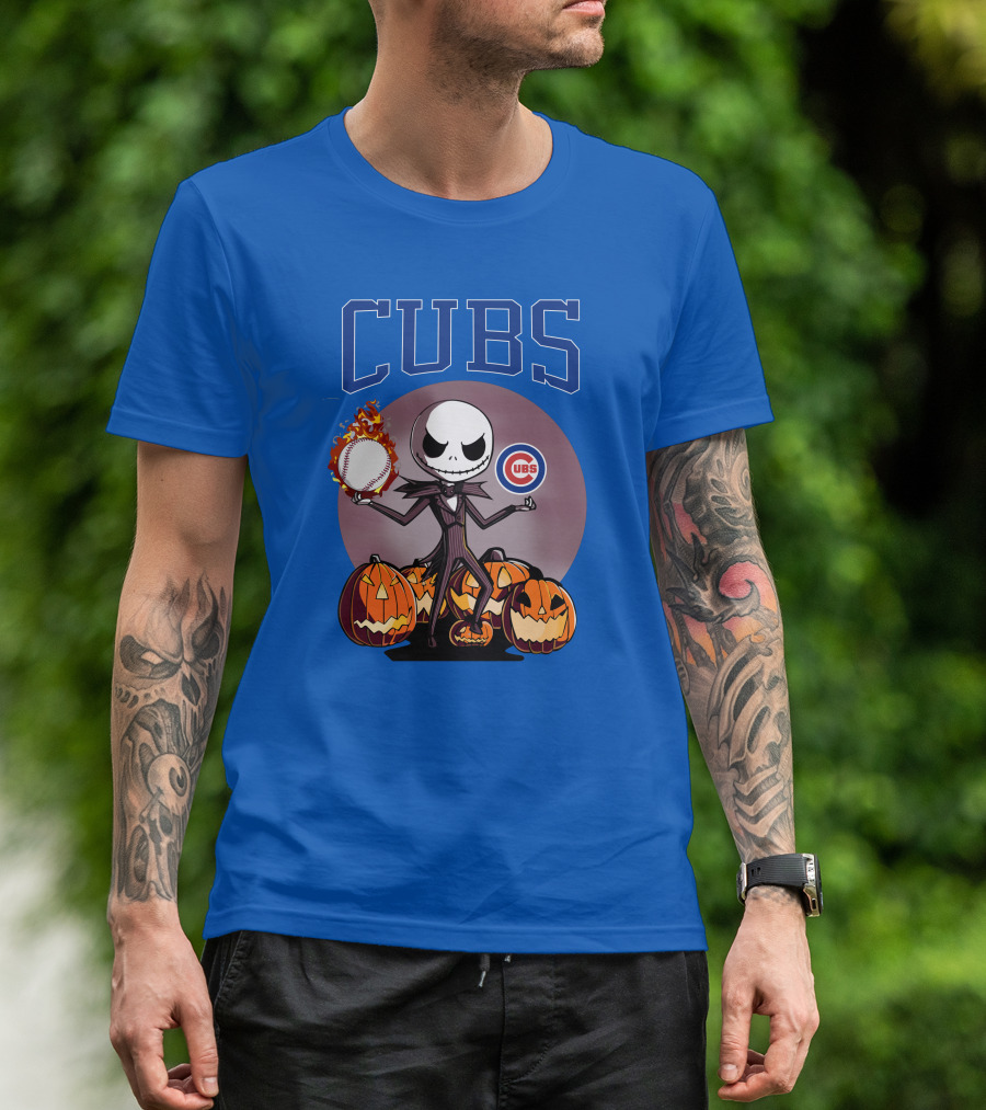 Cubs Jack Skellington Halloween Baseball Pumpkin T-Shirt