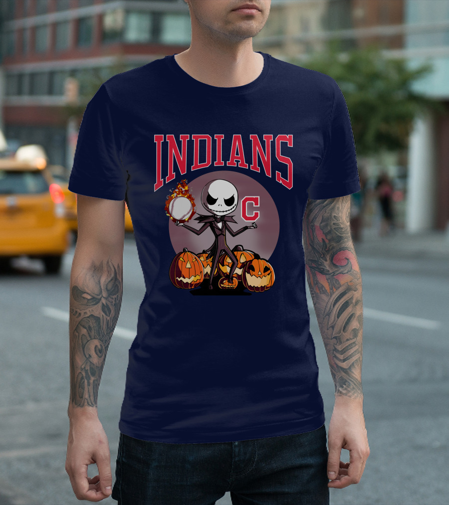 Indians Jack Skellington Halloween Baseball Pumpkins T-Shirt