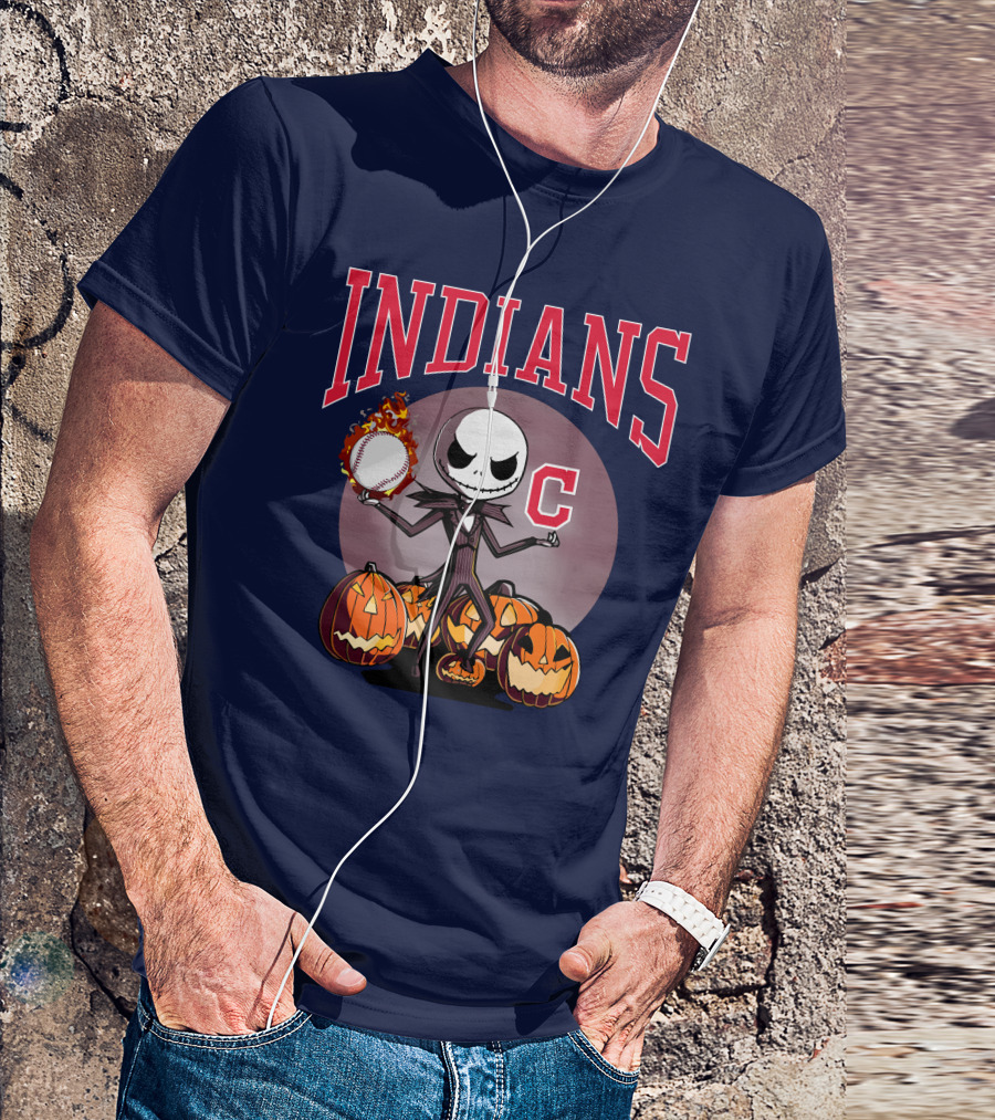 Indians Jack Skellington Halloween Baseball Pumpkins T-Shirt