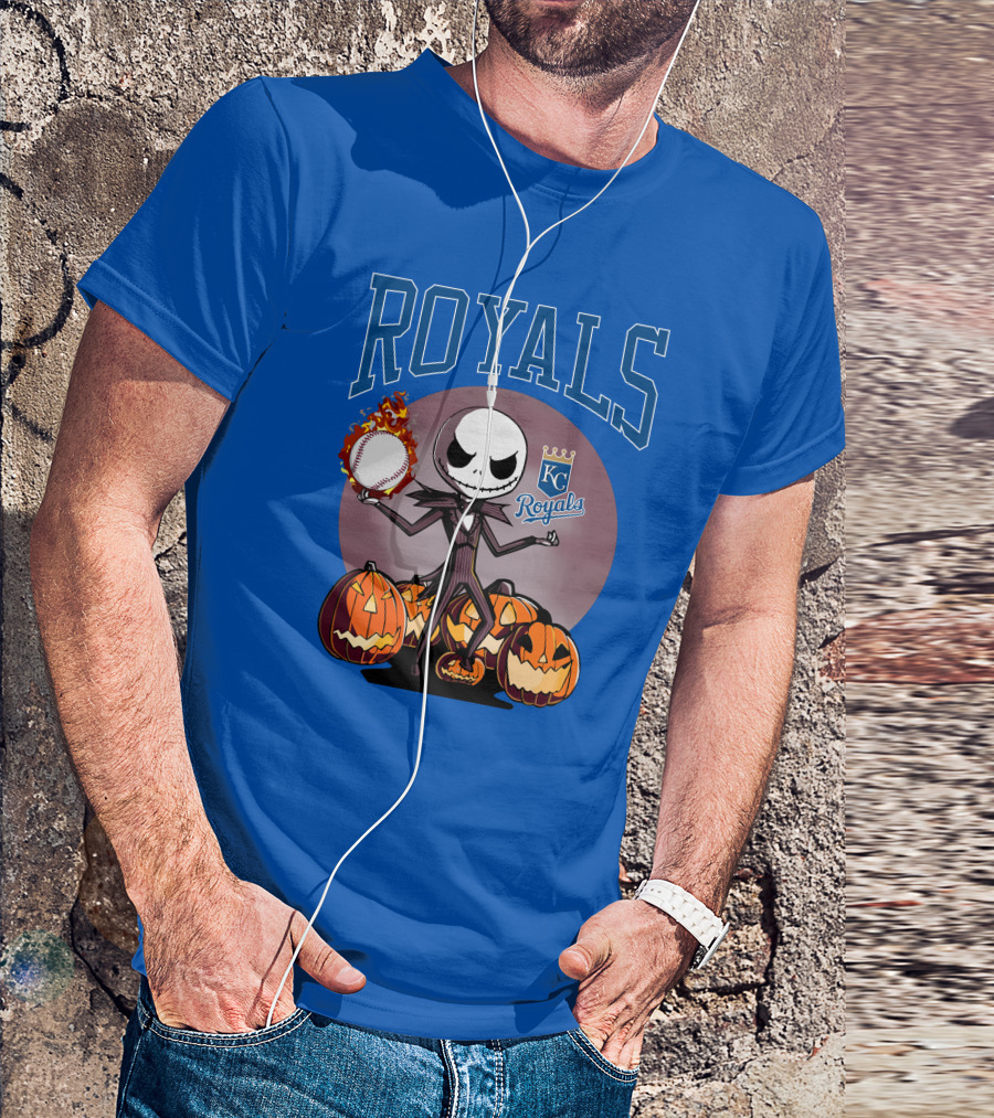 Royals Kansas City Halloween Jack Skellington Baseball Jack-o'-Lanterns T-Shirt