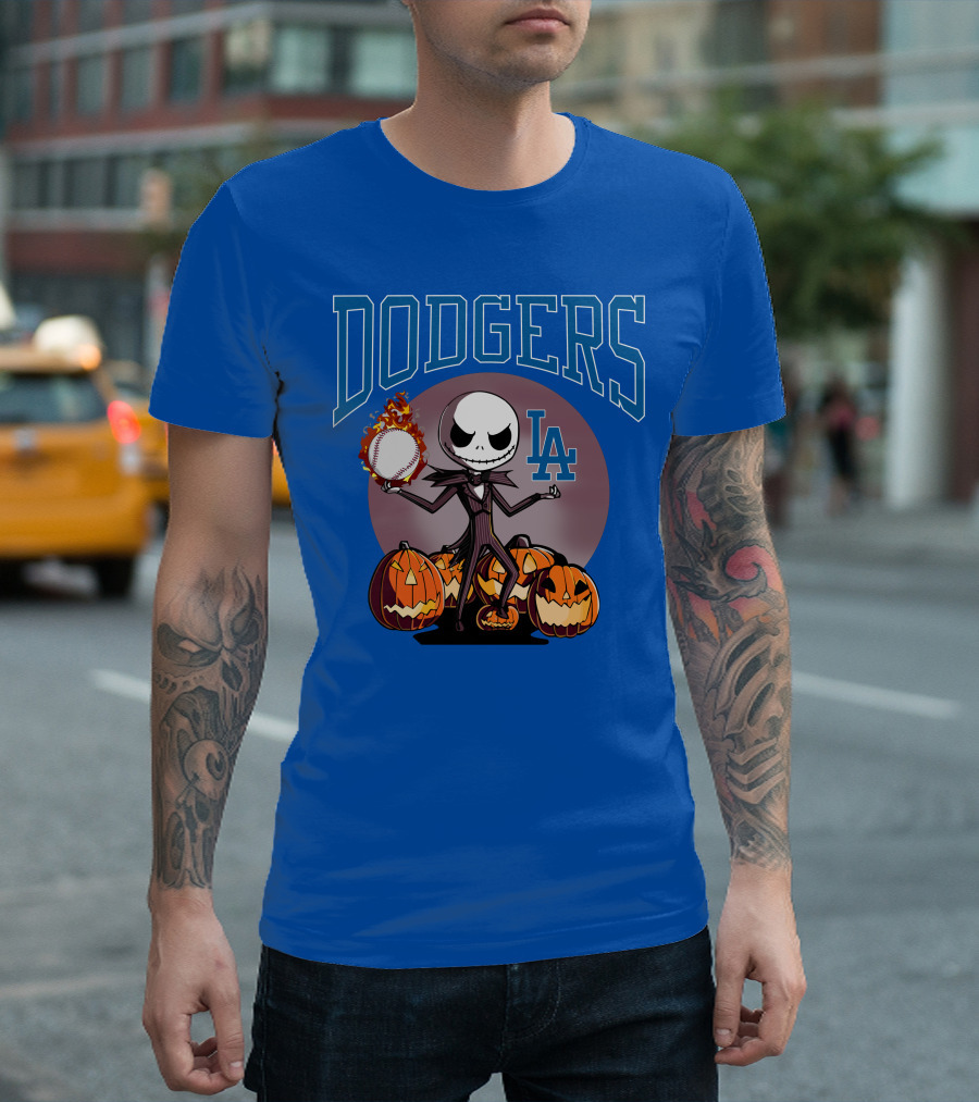 Dodgers LA Jack Skellington Baseball Halloween Pumpkins T-Shirt