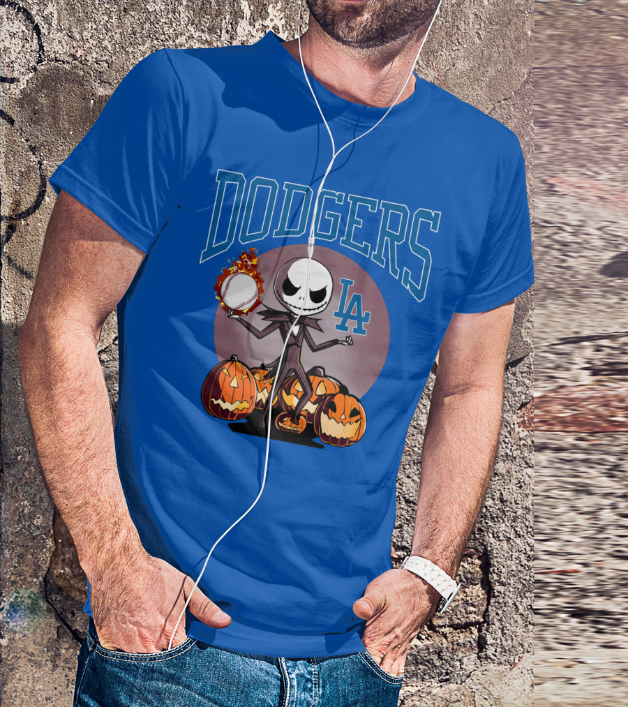 Dodgers LA Jack Skellington Baseball Halloween Pumpkins T-Shirt