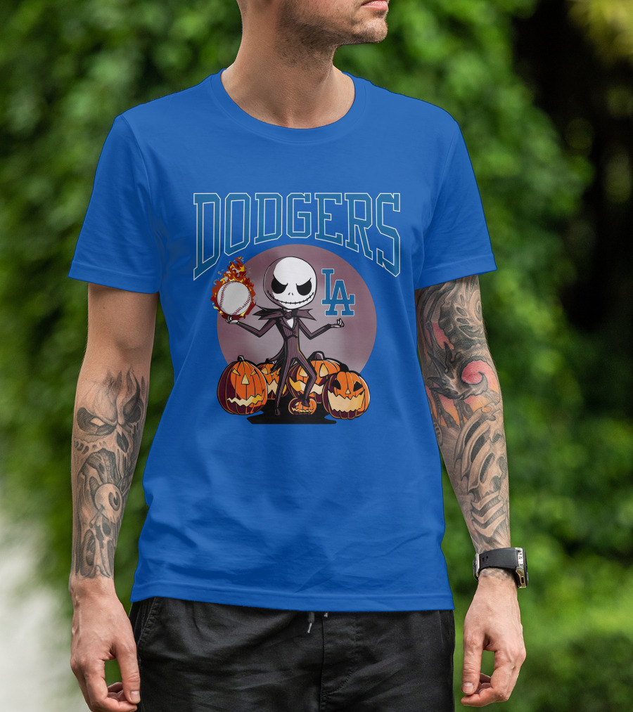 Dodgers LA Jack Skellington Baseball Halloween Pumpkins T-Shirt
