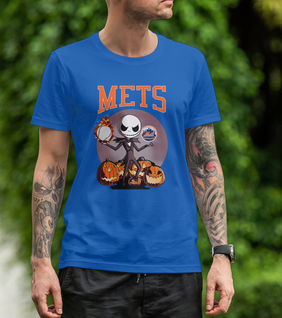 Mets Halloween With Jack Skellington And Pumpkins T-Shirt