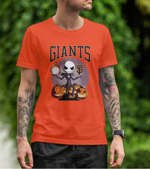 Giants Jack Skellington SF Logo Halloween Pumpkins Baseball T-Shirt