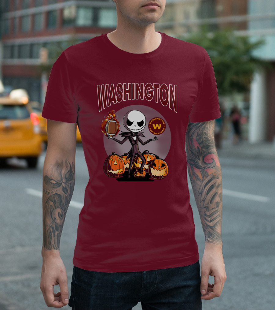 Washington Football Team Jack Skellington Halloween Pumpkins Football T-Shirt