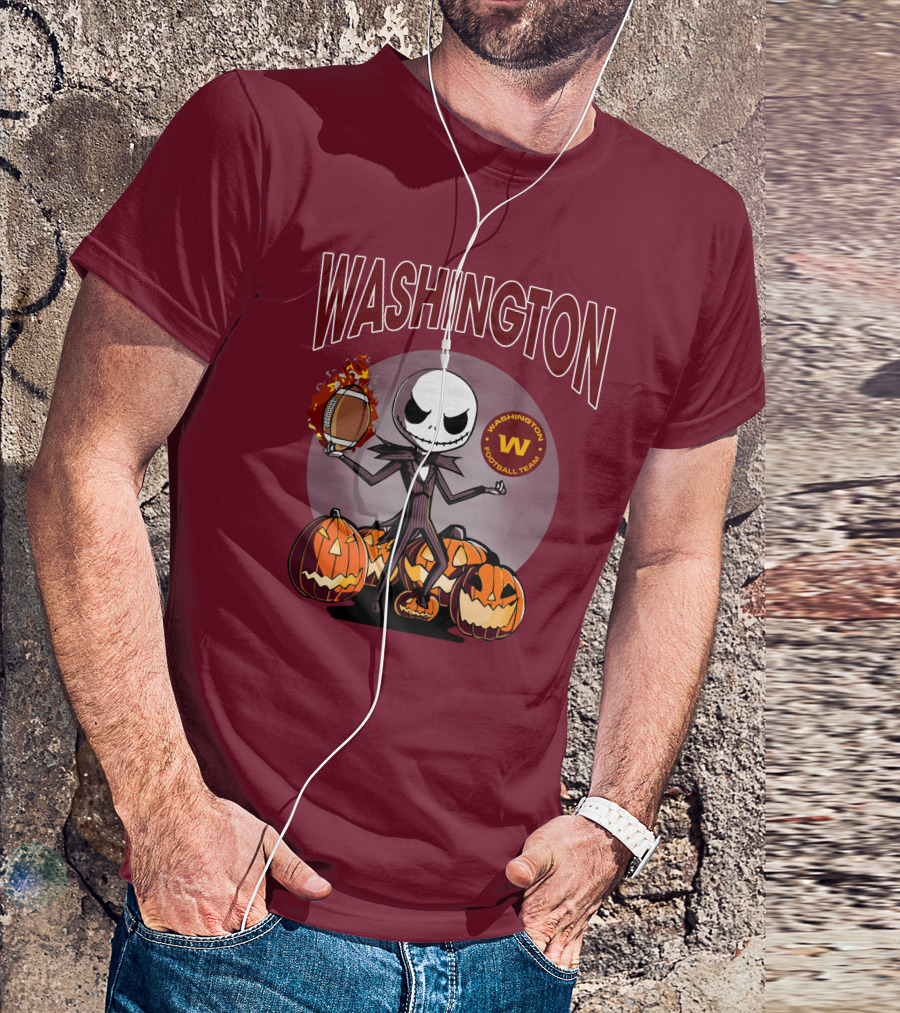 Washington Football Team Jack Skellington Halloween Pumpkins Football T-Shirt