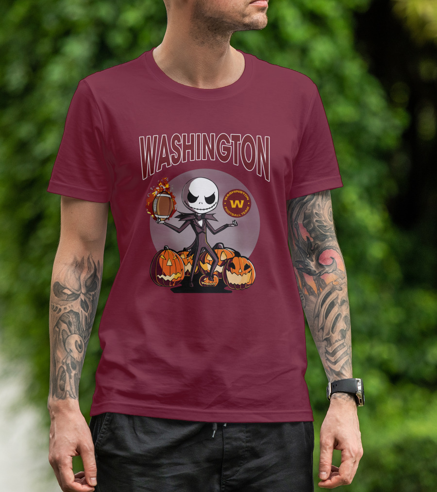 Washington Football Team Jack Skellington Halloween Pumpkins Football T-Shirt