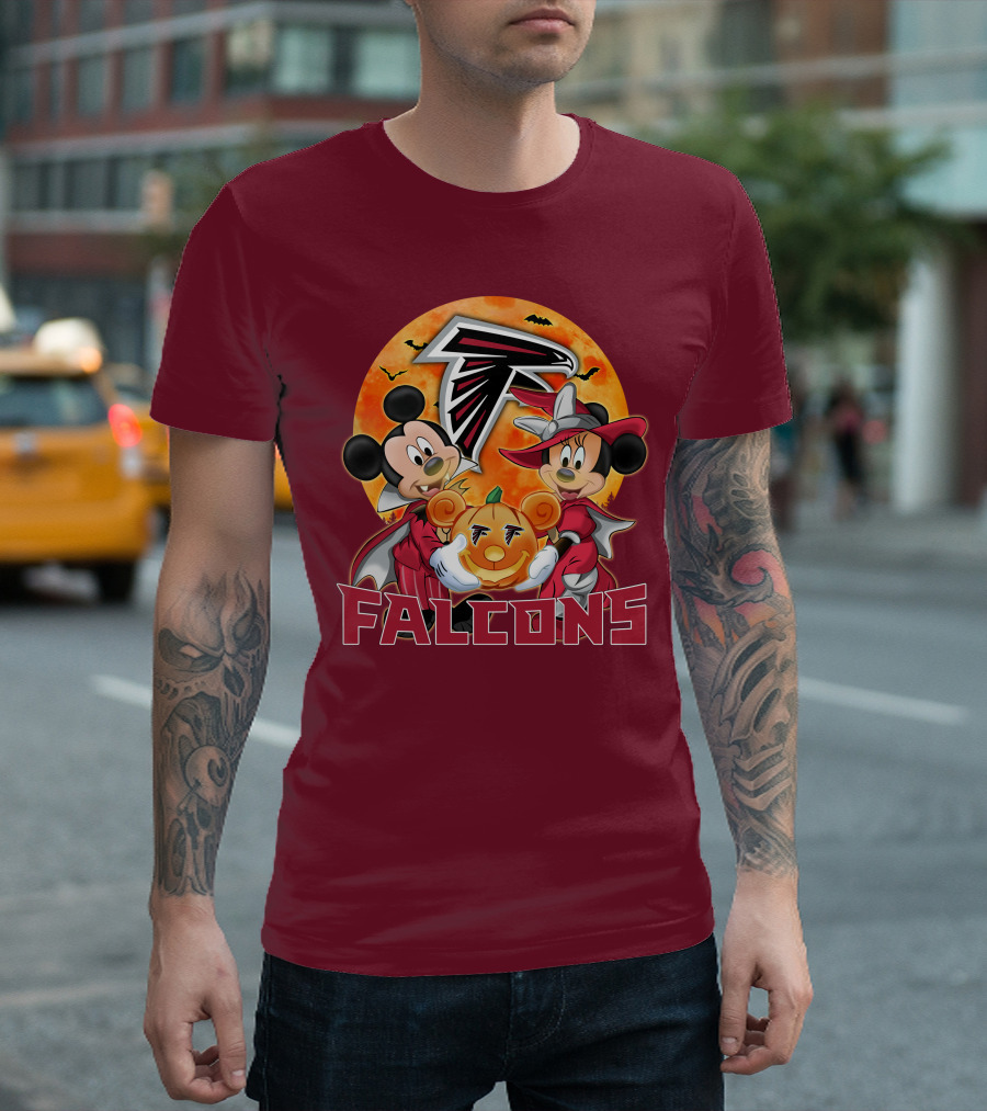 Atlanta Falcons Mickey Mouse Minnie Mouse Halloween Pumpkin T-Shirt