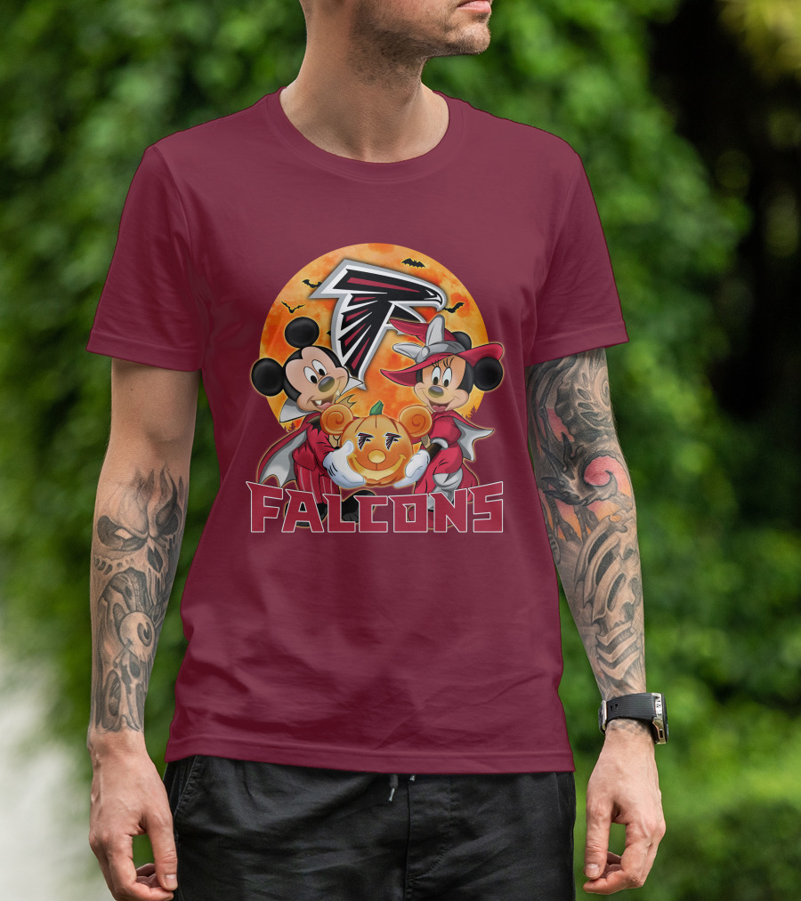 Atlanta Falcons Mickey Mouse Minnie Mouse Halloween Pumpkin T-Shirt