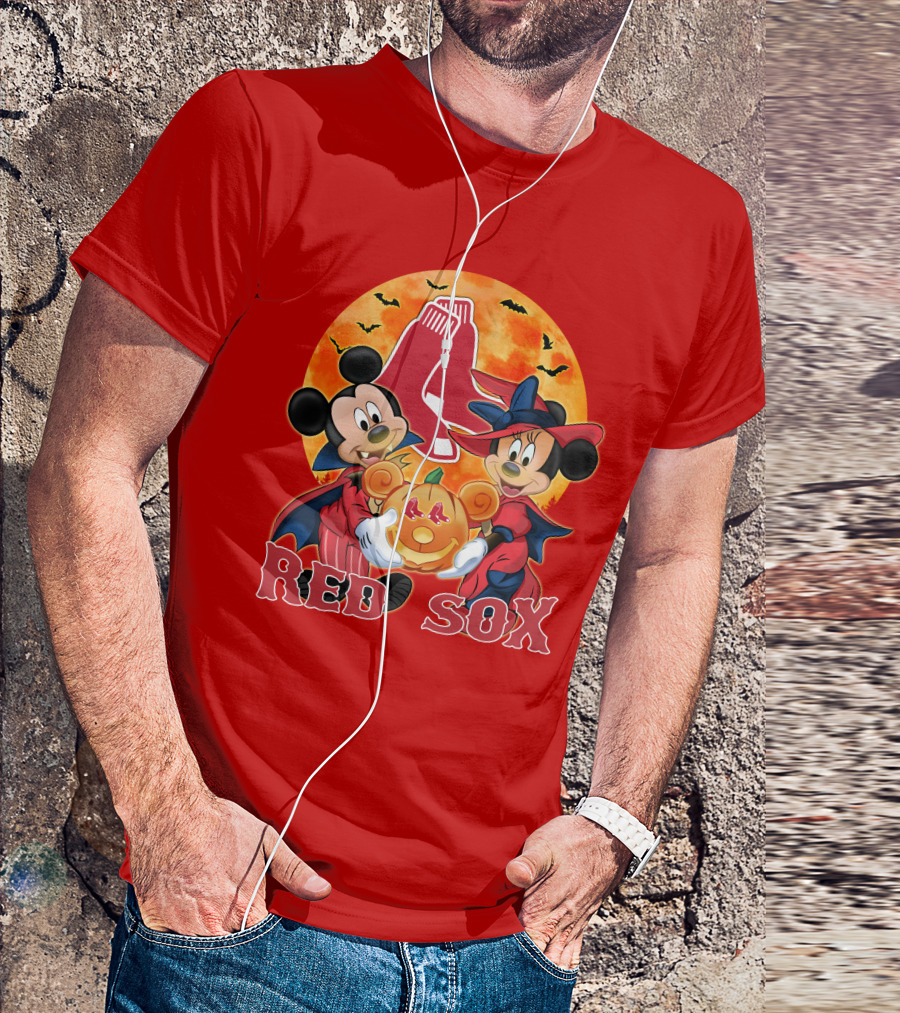 Boston Red Sox Mickey And Minnie Mouse Halloween Pumpkin T-Shirt