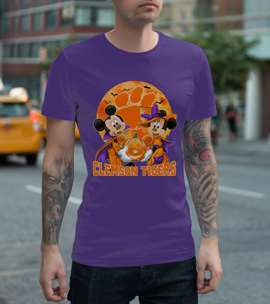 Clemson Tigers Mickey Mouse Minnie Mouse Halloween Pumpkin T-Shirt