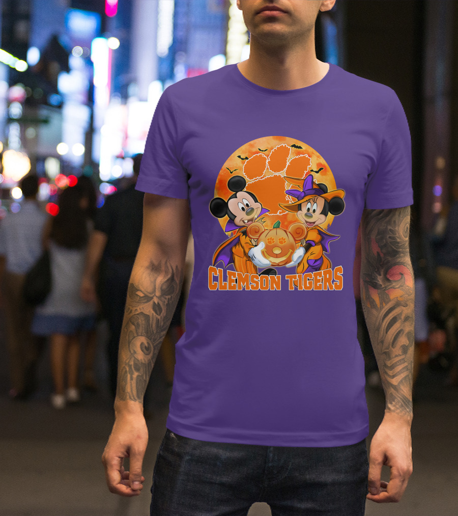 Clemson Tigers Mickey Mouse Minnie Mouse Halloween Pumpkin T-Shirt