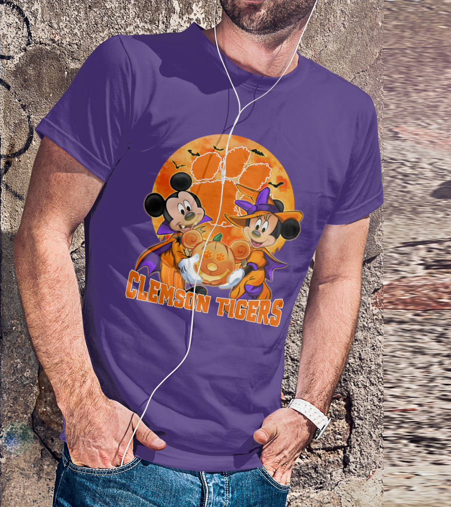 Clemson Tigers Mickey Mouse Minnie Mouse Halloween Pumpkin T-Shirt