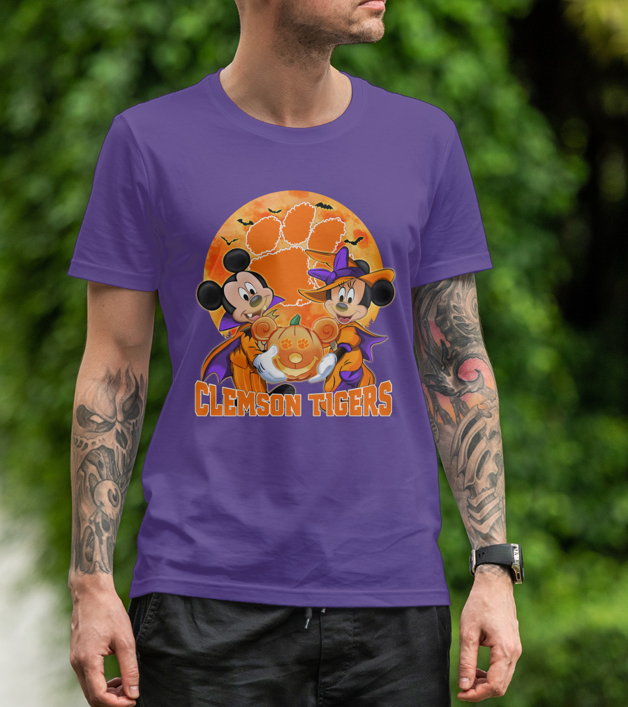 Clemson Tigers Mickey Mouse Minnie Mouse Halloween Pumpkin T-Shirt