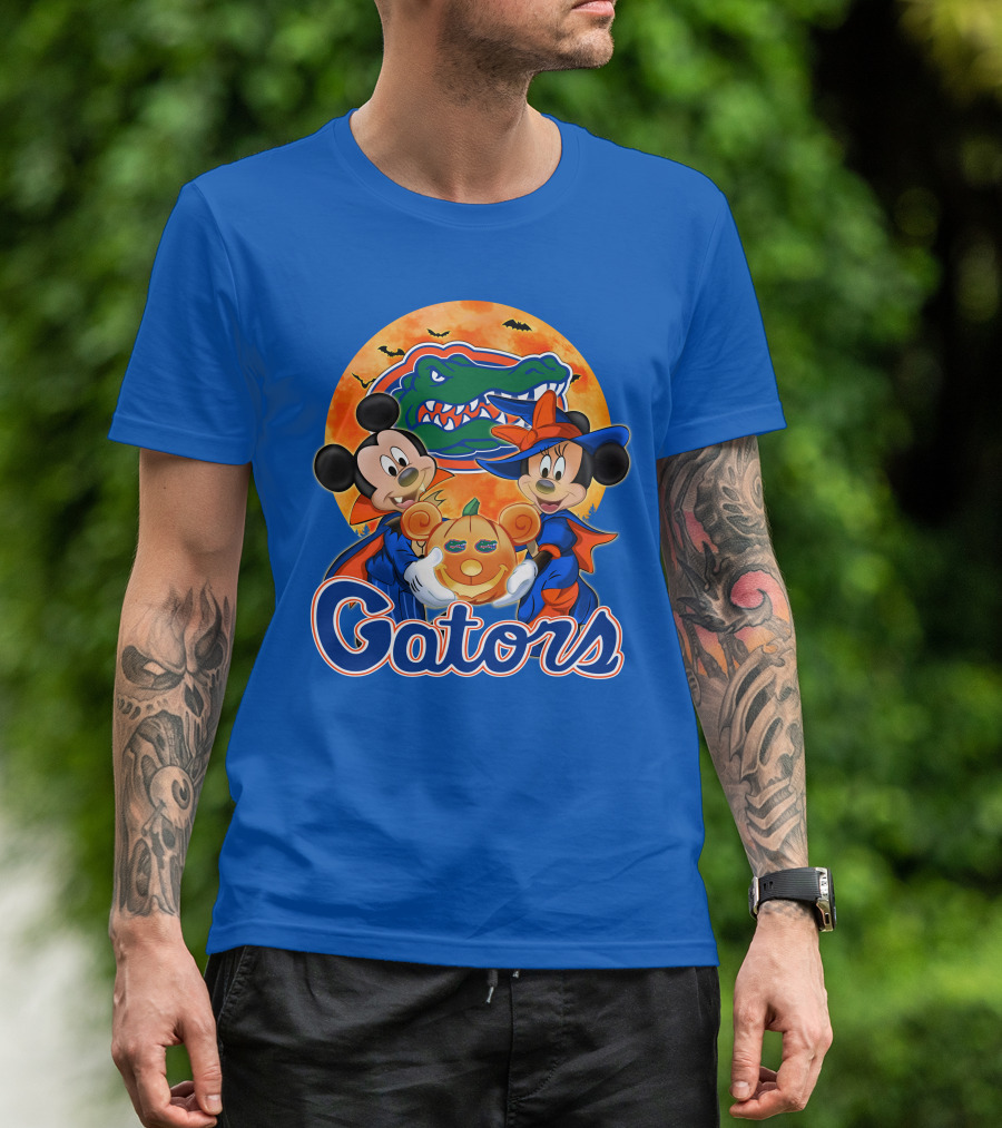 Florida Gators Mickey Mouse And Minnie Mouse Halloween Pumpkin T-Shirt