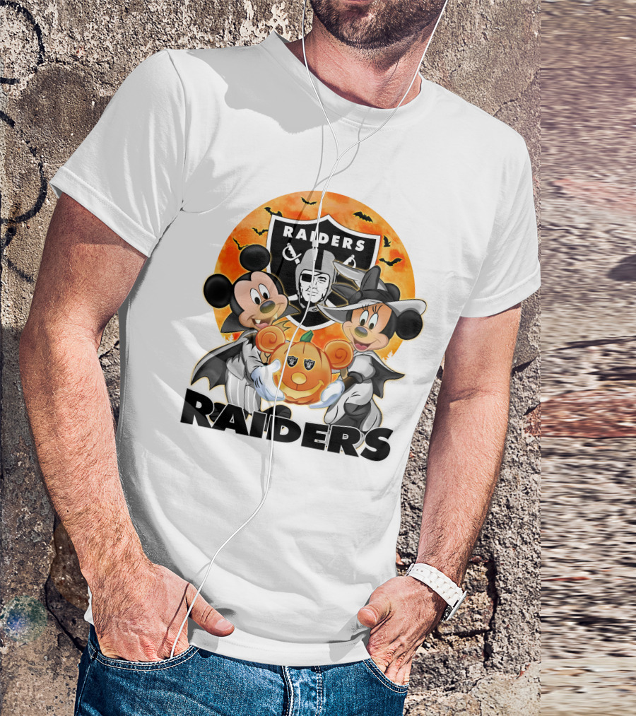 Las Vegas Raiders Mickey Mouse Minnie Mouse Halloween Pumpkin T-Shirt