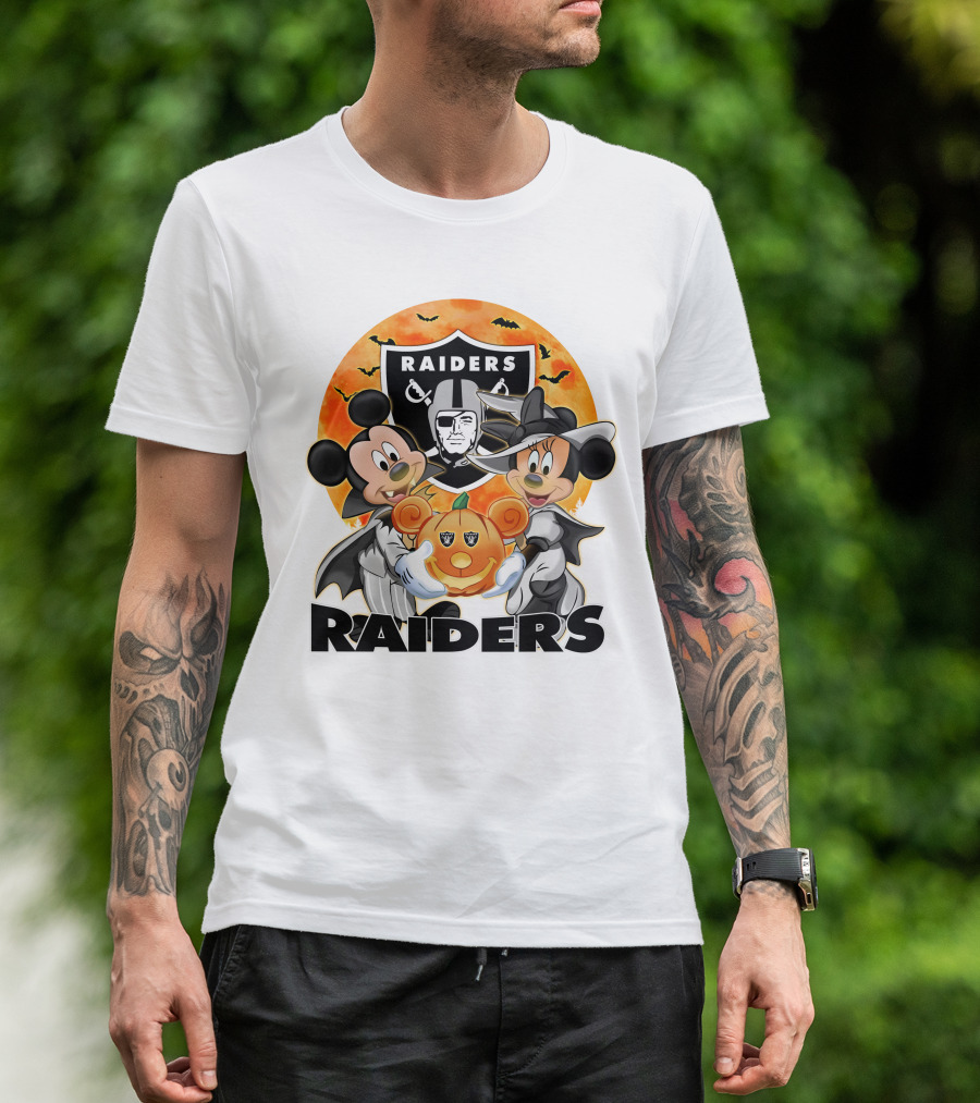 Las Vegas Raiders Mickey Mouse Minnie Mouse Halloween Pumpkin T-Shirt