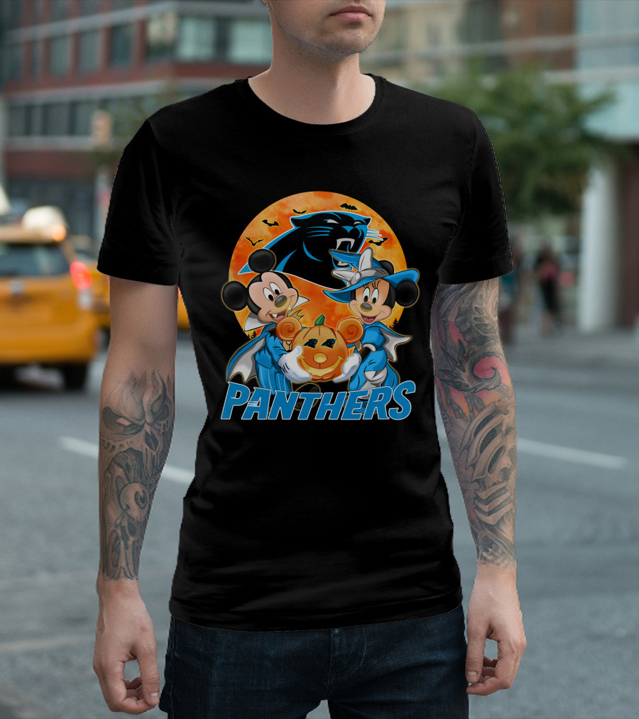 Carolina Panthers Mickey Mouse Minnie Mouse Halloween Pumpkin T-Shirt