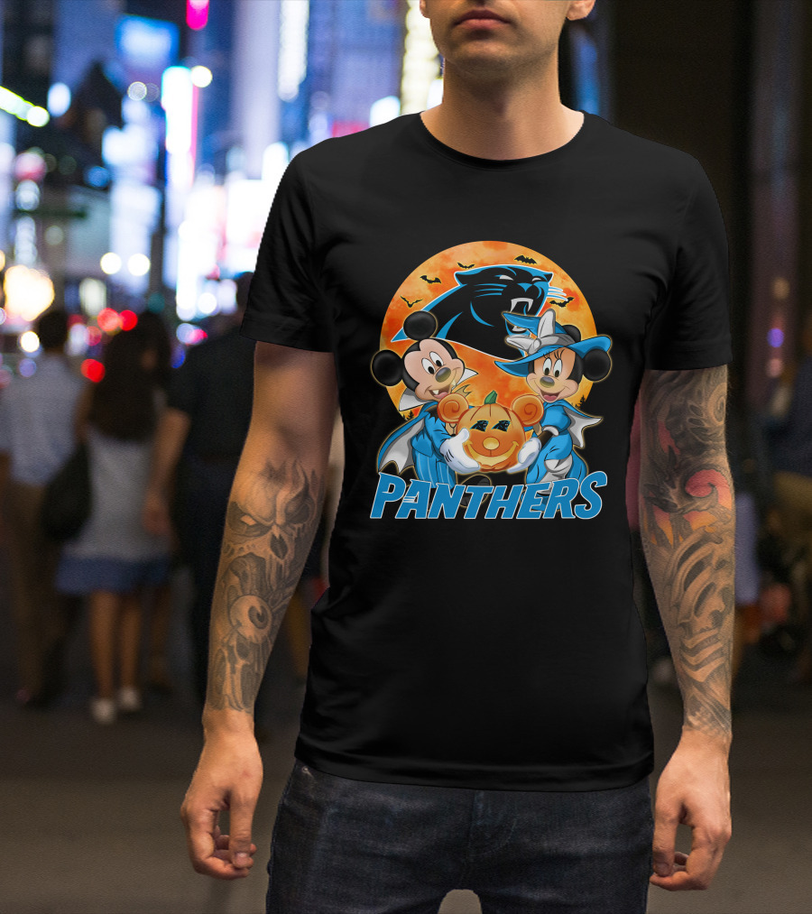 Carolina Panthers Mickey Mouse Minnie Mouse Halloween Pumpkin T-Shirt