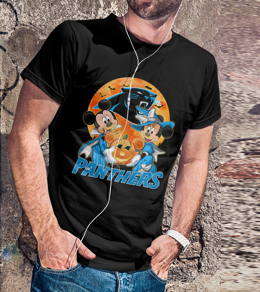 Carolina Panthers Mickey Mouse Minnie Mouse Halloween Pumpkin T-Shirt