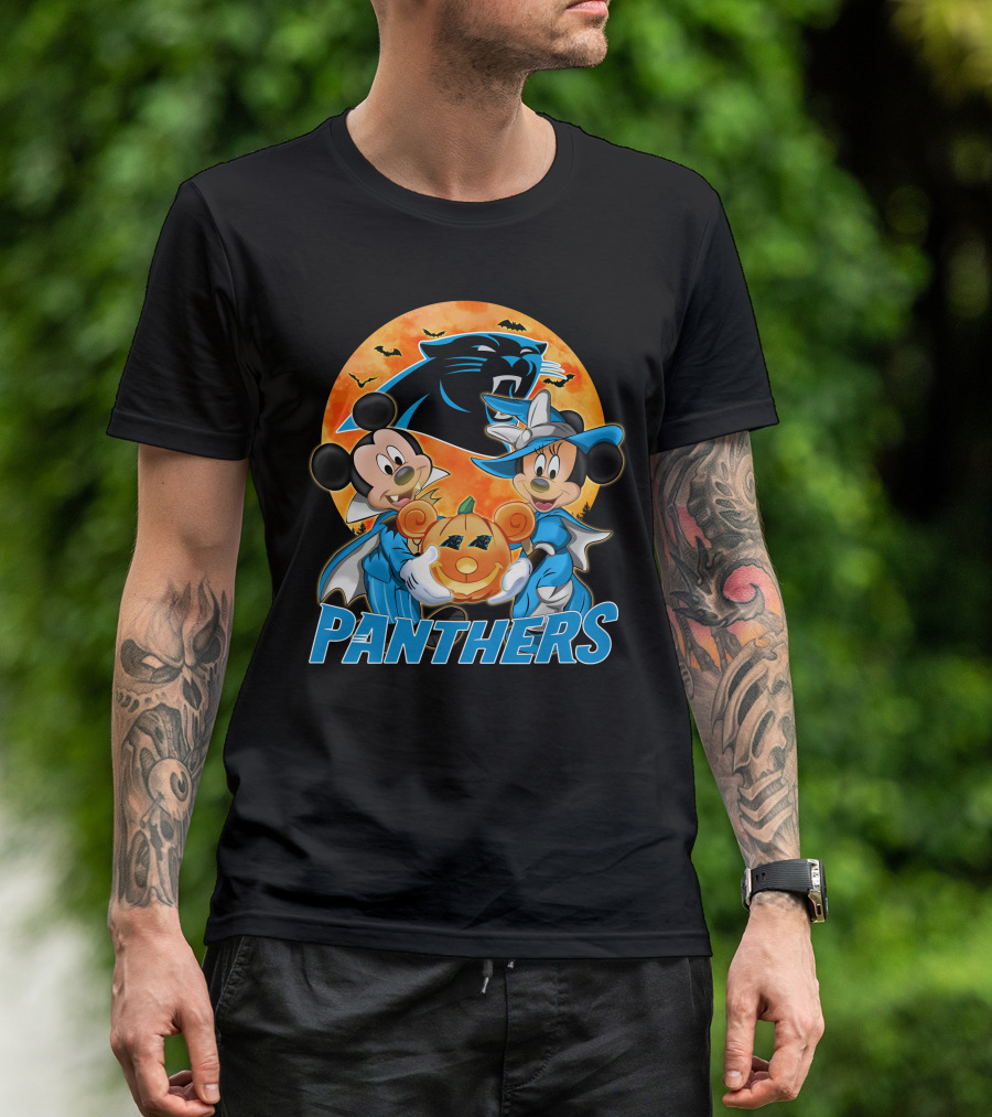 Carolina Panthers Mickey Mouse Minnie Mouse Halloween Pumpkin T-Shirt